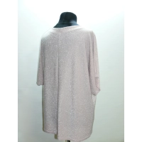 Błyszcząca wieczorowa tunika Oversize z dekoltem - pudrowy róż